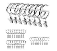 Silver Curtain Rod Ring Clips, 24 Pack Rustproof Metal Drapery Ring with Hook/Hanger Clips with Eyelets for Holding Heavy Curtains Rod Set and Drapes (38 mm)