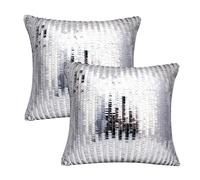 Silver Cushion Covers - 2pcs Silver Sequin Cushion, Disco Ball Pillow Covers, Funky Disco Christmas Decor, Sparkle Sequin Throw Cushions Covers, Best Wedding Party Bed Living Room Sofa Decor (38x38cm)