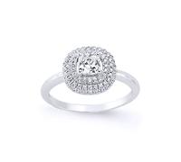 Silver Cushion CZ Double Halo Solitaire Engagement Ring - GVR572 Jewelco London White N