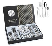 Silver Cutlery Set, 24-Piece Stainless Steel Flatware Service, Boxed Silverware Set for 6 People