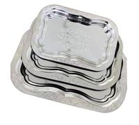 Silver Cutlery Tray Set of 3, Embossed Polystyrene Plastic Serving Trays with Raised Edges for Parties, Holidays and Large Gatherings, 30cm/35cm/40cm Sizes