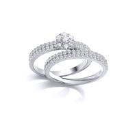 Silver CZ Daisy Cluster dual Eternity Wedfit Bridal Rings Set - GVR842 Jewelco London White Q
