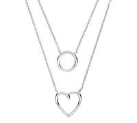 Silver CZ Love Heart Halo Charm Double Drop Necklace 16 inch - GVK231 Jewelco London White One Size