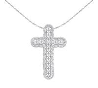 Silver CZ Scallop Edge Overlapping Circles Cross Necklace 18" - GVX075 Jewelco London White One Size