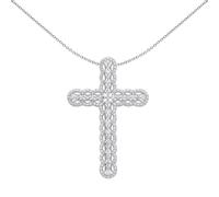 Silver CZ Scallop Edge Tennis Cross Pendant Necklace 18" - GVX074 Jewelco London White One Size
