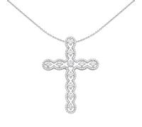 Silver CZ Scallop Edge Wavy Cross Pendant Necklace 18 inch - GVX073 Jewelco London White One Size