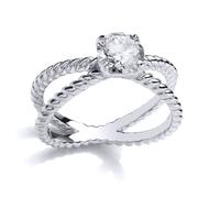 (N) Jewelco London Ladies Sterling Silver Cubic zirconia Split Rope Twist Solitaire Engagement Ring - GVR807