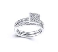 Silver CZ Square Solitaire-style Wedfit Bridal Rings Set - ARN152 Jewelco London White Q