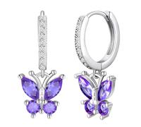 Silver Dangle Earrings for Women Girls Birthstone Amethyst Creole Drop Earrings with Gift Box (Purple)