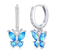 Silver Dangle Earrings for Women Girls Birthstone Stud Drop Earrings with Jewelry Box (Deep Blue)