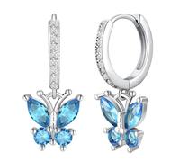 Silver Dangle Earrings for Women Girls Helix Piercing Birthstone Earrings with Gift Box (Sky Blue)