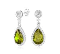 Silver Dangle Earrings for Women Sparkly Rhinestone Teardrop Crystal Formal Drop Dangling Earring,Fake Diamond Wedding Costume Jewelry, M, Metal, Peridot