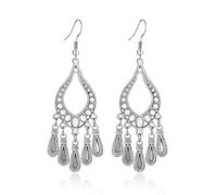 Silver Dangle Earrings For Women Trendy,Boho Cute Drop Western Earings,Vintage Gothic Ethnic Statement Beach Vacation Long Earrings with Leaf Teardrop Turquoise Crystal Tassels,Fashion Jewelry
