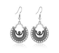 Silver Dangle Earrings For Women Trendy,Boho Cute Drop Western Earings,Vintage Gothic Ethnic Statement Beach Vacation Long Earrings with Leaf Teardrop Turquoise Crystal Tassels,Fashion Jewelry