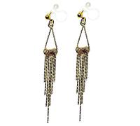Silver Dangle Invisible Clip On Earrings for Women Not Pierced Comfortable Gold Long Chain Triangle Fringe Hoop Clip On Earrings Miyabi Grace, Resin, No Gemstone