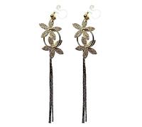 Silver Dangle Invisible Clip On Earrings for Women Not Pierced Comfortable Gold Long Chain Triangle Fringe Hoop Clip On Earrings Miyabi Grace, Resin, No Gemstone