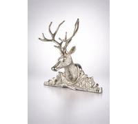 Silver Deer Head Wall Decor, Nickel-Plated Aluminum Stag Wall Sculpture, Elegant Home Art, 38 x 35.5 cm