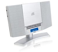 Denver Radio CD Player With Speakers, Wall Mounted or Desktop Stand Small Mains Operated Alarm Clock Radio Boombox Home Audio CD Player with Remote Control - Silver