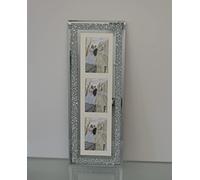 Silver Diamante Crushed Crystal Photo Frame Multi Aperture Picture Photo Frame Vertical For 3 Photos 4x6 inch Photo (63cmx24cm)