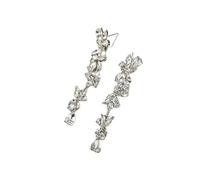 Silver diamond chandelier earrings, specially designed for women - long chain chandelier earrings with crystal tassel leaf design, tassel earrings, suitable for wedding ball bridal earrings, women's a