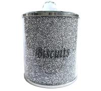 Silver Diamond Crushed Biscuit Canister Jar - 15cm Sparkle Crystal Filled Kitchen Storage Container with Silver Trimmings - Luxury Home Décor Gift