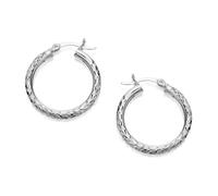 Silver Diamond Cut Hoop Earrings - 25mm - F1346
