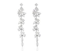 Silver Diamond Dangle Earrings, Chandelier Drop Crystal Fringe Leaf Design Tassel Earrings, Long Statement Earrings for Women Wedding Bridal Prom