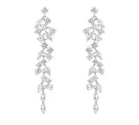 Silver Diamond Dangle Earrings for Women, Long Chain Chandelier Drop Crystal Earrings, Tassel Drop Earrings with Rhinestone Leaf Design for Girls,Elegant Diamante Drop Earrings for Bridal,Prom&Parties