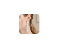 Silver Diamond Dangle Earrings for Women, Long Chain Chandelier Drop Earrings with Crystal Fringe Leaf Design Wedding Jewelry for for Weddings,Parties and Balls