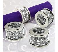 Silver Diamond Glass Napkin Ring, Set of 4 Glass Framed Crystal Silver Napkin Holders, Bling Crushed Diamond Table Settings