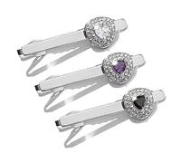 Silver Diamond Heart Gemstone Collar Pin Metal Personality Shirt Collar Clip Men's Formal Tie Clip Copper Clip