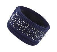 Silver Diamond Plush Hair Band Warm Lining Knitting Headband Women Autumn Winter Ear Warmer Head Cover Accessories for Running Workout Skiing(Blue)