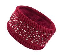 Silver Diamond Plush Hair Band Warm Lining Knitting Headband Women Autumn Winter Ear Warmer Head Cover Accessories for Running Workout Skiing(Red)