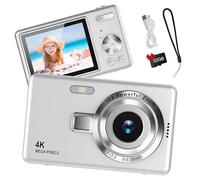 Silver Digital Camera - 1080P FHD Compact 44MP Camera with 2.4" LCD Screen, 16X Digital Zoom, Simple Vlogging, Portable, 32GB SD Card for Kids, Teens, Students, Beginners