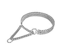 Silver Dog Chain Collar Stainless Steel Silver Dog Collar Adjustable Walking, Metal Cuban Link Dog Collar Chew Proof Double Row Chain Dog Collar for Large Small Medium Dogs