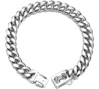 Silver Dog Chain Collar Walking Metal Chain Collar with Design Secure Buckle, 15MM Wide 18K Silver Plated Cuban Link, Strong Heavy Duty Chew Proof for Small Medium Big Dogs (45cm,Silver)
