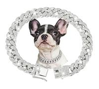 Silver Dog Chain Collars, Diamond Cuban Link Dog Chain Collar Walking Metal Dog Necklace With Secure Buckle Cat Chain Collar Pet Sparkling Jewelry Accessories For Medium Large Dogs Cats, 16 Inch