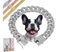 Silver Dog Chain Diamond Collar Walking Metal Chain Collar with Secure Buckle, Pet Cuban Style Collar Jewelry Accessories for Small Medium Large Dogs, Available in Pet Gift (Silver, 18inch)