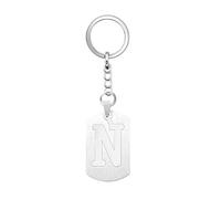 Silver Dog Tag 26 Letter initial A-Z Keychain Keyring Key Chain Ring for Women Men Daughter Son Sisters Friends Birthday Christmas (N)