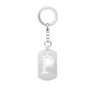 Silver Dog Tag 26 Letter initial A-Z Keychain Keyring Key Chain Ring for Women Men Daughter Son Sisters Friends Birthday Christmas (P)
