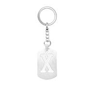 Silver Dog Tag 26 Letter initial A-Z Keychain Keyring Key Chain Ring for Women Men Daughter Son Sisters Friends Birthday Christmas (X)