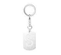 Silver Dog Tag 26 Letter initial A-Z Keychain Keyring Key Chain Ring for Women Men Daughter Son Sisters Friends Birthday Christmas (S)