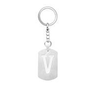 Silver Dog Tag 26 Letter initial A-Z Keychain Keyring Key Chain Ring for Women Men Daughter Son Sisters Friends Birthday Christmas (V)