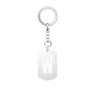 Silver Dog Tag 26 Letter initial A-Z Keychain Keyring Key Chain Ring for Women Men Daughter Son Sisters Friends Birthday Christmas (W)