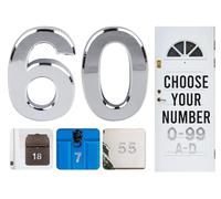 Silver Door Numbers Stick On, 0-99, Letters A, B, C, D, 3'' House Numbers Self Adhesive Stickers, For Doors, Mail Boxes, Hotel Rooms (60)