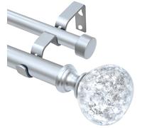 Silver Double Curtain Rod for Windows 66 to 120 Inch: Double Window Treatment Curtain Rod Heavy Duty Adjustable from 66 to 120 Inch - Silver Foil Resin Finials and Double Curtain Rod