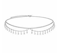 Silver Double-Layered Chain Belt with Crystal Beads, Adjustable Waist Cincher - Sparkling BoHo Waist Chain for Women, Dresses, Skirts, Casual Fashion & Evening Wear Accessories