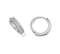 Silver Double Row Cubic Zirconia Hoop Earrings - 12mm - F13130