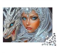 Silver Dragon Queen 1000 Piece Silver Dragon Queen Fantasy Portrait Jigsaw Puzzle for Adults And Kids Family Educational Games 1000 Pieces Fun, Challenging & Brainteasing Adults Birthday Gifts 52x38cm