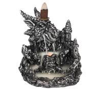 Silver Dragon Resin Backflow Incense Burner with Light -13cm x 12.5cm (1 Pc.) - Unique & Eye-Catching Design - Enhance Relaxation & Meditation - Ideal for Artistic Home Decor